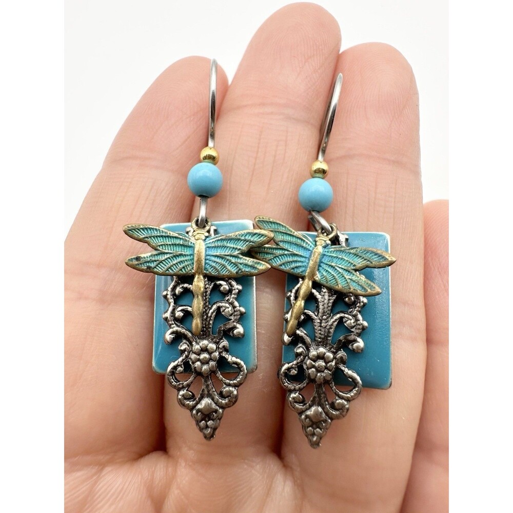 Silver Forest Jewelry Dragonfly Blue Wings Earrings Surgical Steel